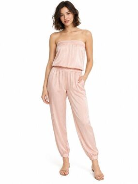 Anthropologie Drew Soft Pink Sheen Sleeveless Jumpsuit Romper w/Pockets Size S
